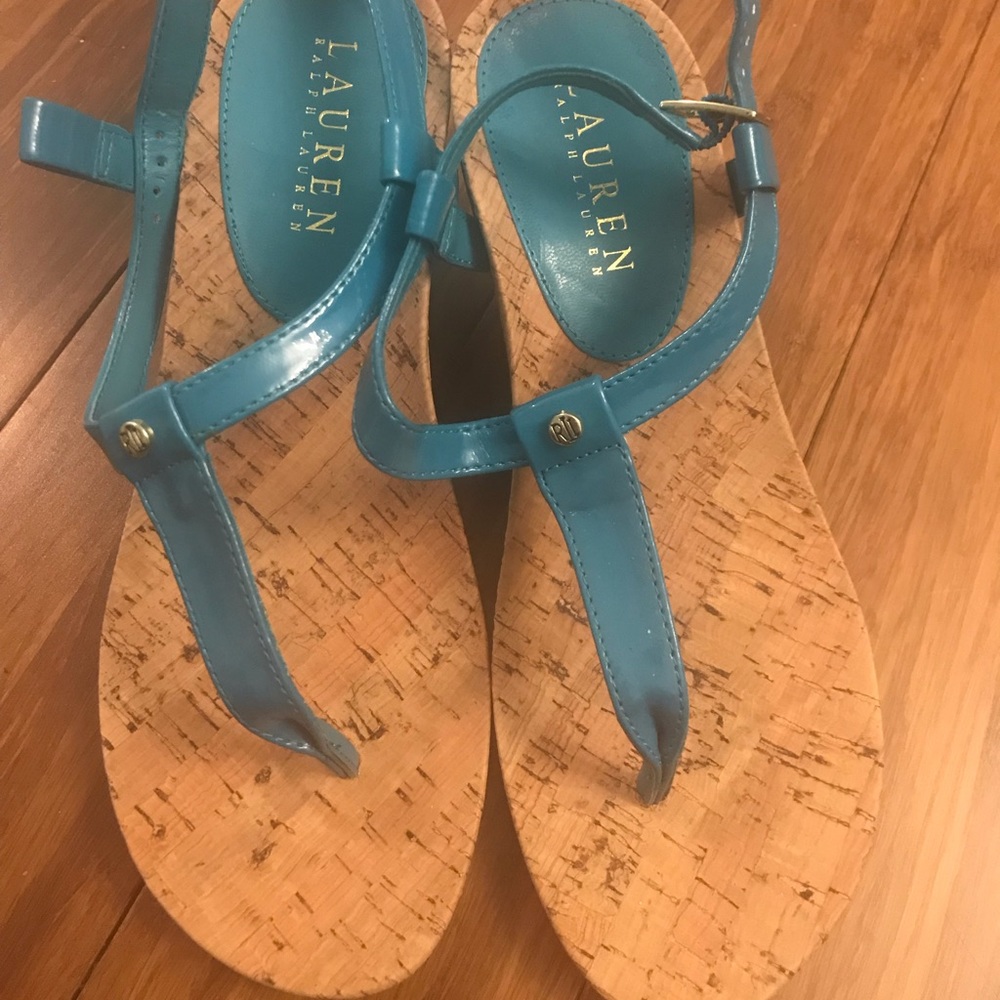 New Lauren by Ralph Lauren teal wedge sandals